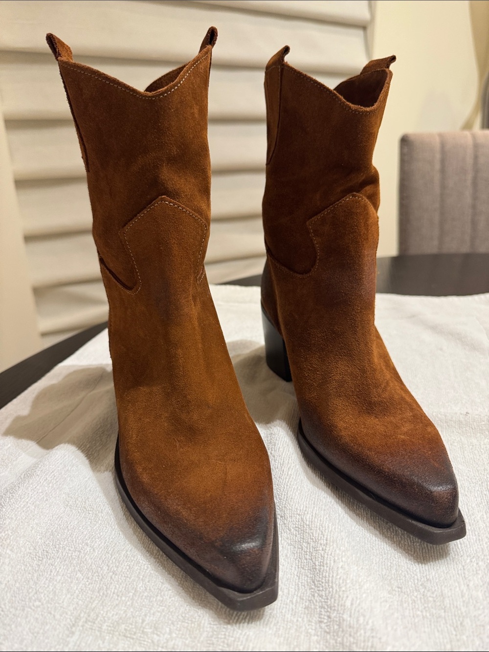 Women's Suede Western Ankle Boots - Brown
